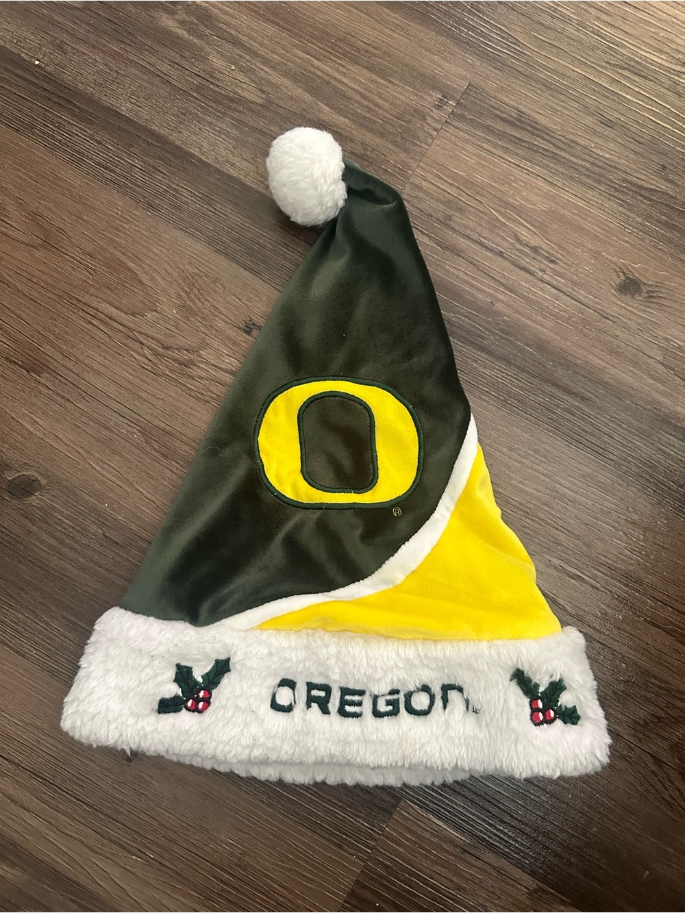 University of Oregon Ducks Holiday Santa Hat UO Logo Green & Yellow Ducks RARE